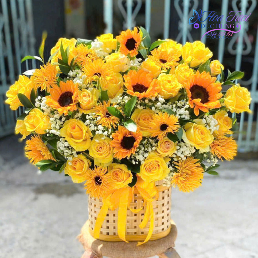 Giỏ Hồng Vàng Khai Trương GH08